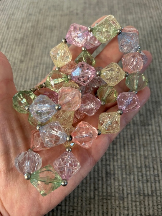 Pastel Faceted Bead Necklace - Multi Color on spring-ring c clasp ice cube vibes - Picture 5 of 12